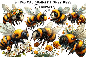 Whimsical Summer Honey Bees Clipart, an Animal Illustration by Creative Art
