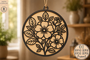 Floral Laser Cut SVG Round Ornament, an Object Graphic by Rose Art (Thumbnail 1 of 3)