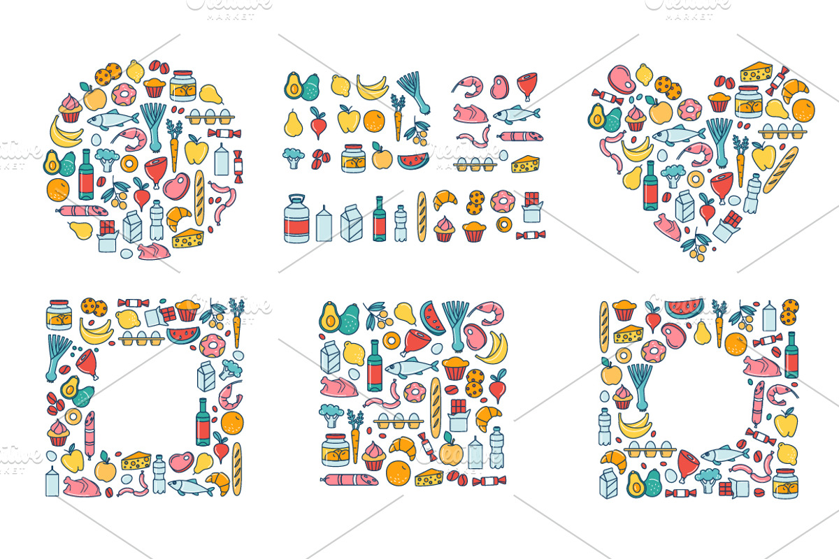 Grocery icons, patterns and borders, a Food Illustration by VasilkovS (Photo 9 of 10)