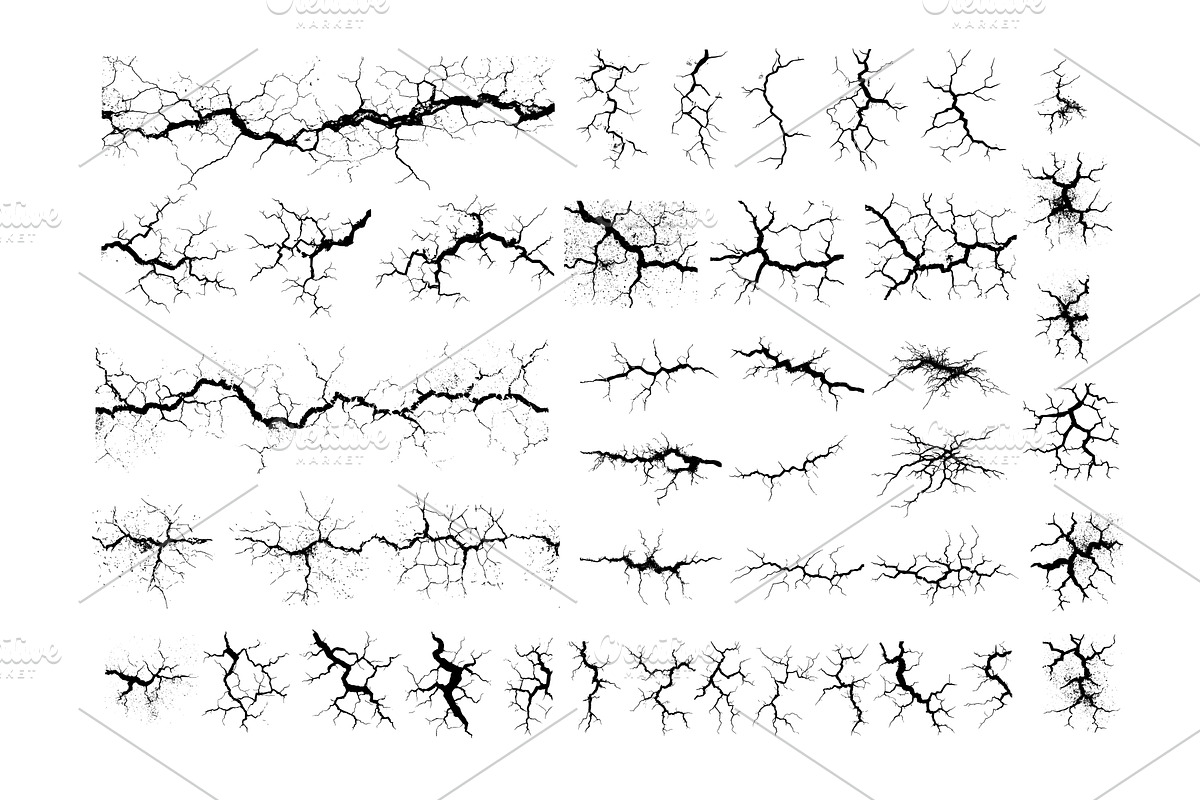 Earth cracks black ink vector set, an Illustration by Onyx