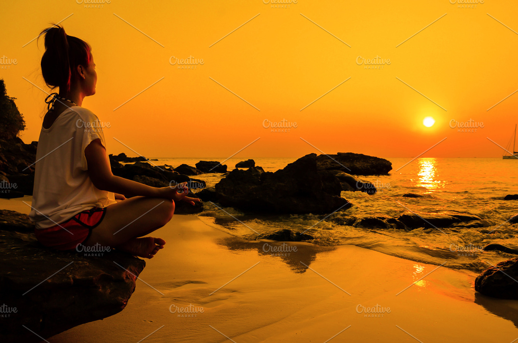 sunset yoga woman on the beach, a Sports & Recreation Photo by Casanowe-studio
