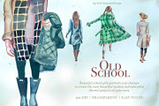 Watercolor Old School Clipart Set, a Seasonal Illustration by ArtCreationsDesign (Thumbnail 5 of 18)