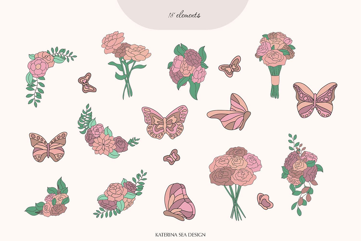 Line art floral woman & elements, a Person Illustration by Katerina.Sea.Design (Photo 8 of 10)