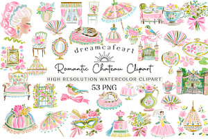 Romantic Chateau Watercolor Clipart, an Illustration by DreamCafeArt