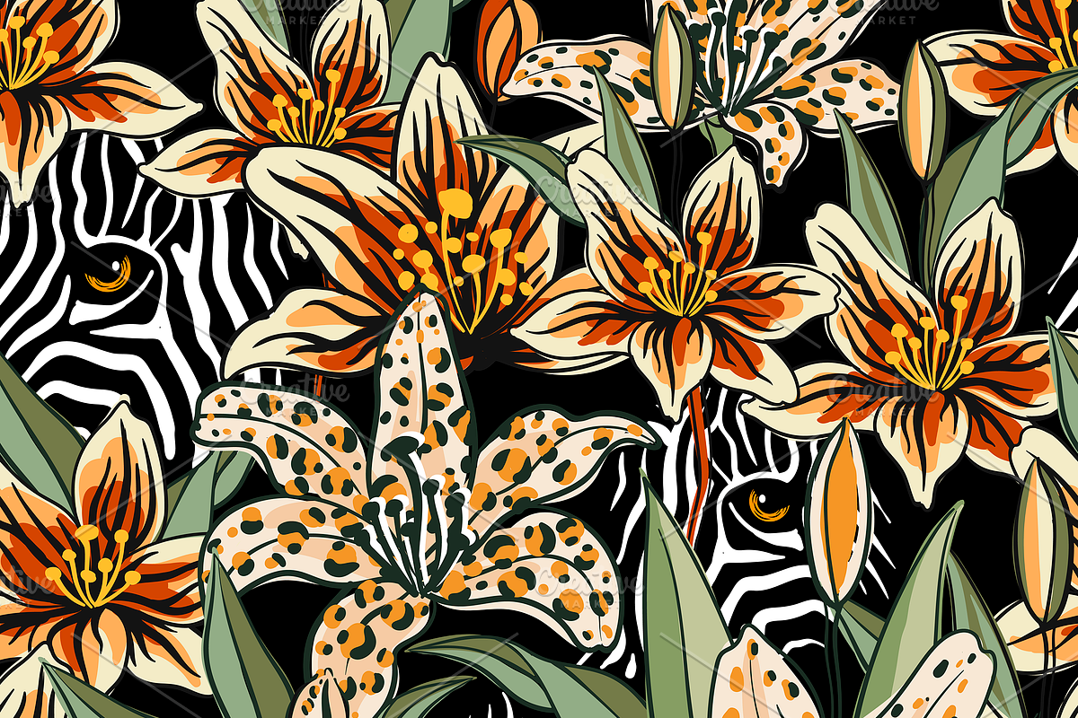 Mysterious Tiger Lilies (seamless), a Pattern Graphic by Uminoki (Photo 4 of 6)
