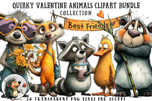 Quirky Valentine Animals Clipart, an Illustration by OK Design
