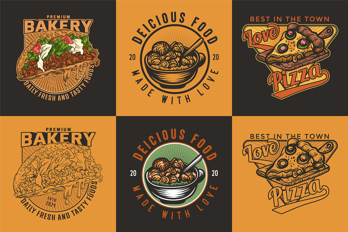 Bake House Pizza, Burger logo set, a Branding & Logo Template by Billah Hub