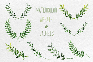 Watercolor set of wreath and laurels