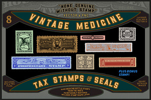 Vintage MEDICINE BOTTLE Stamps