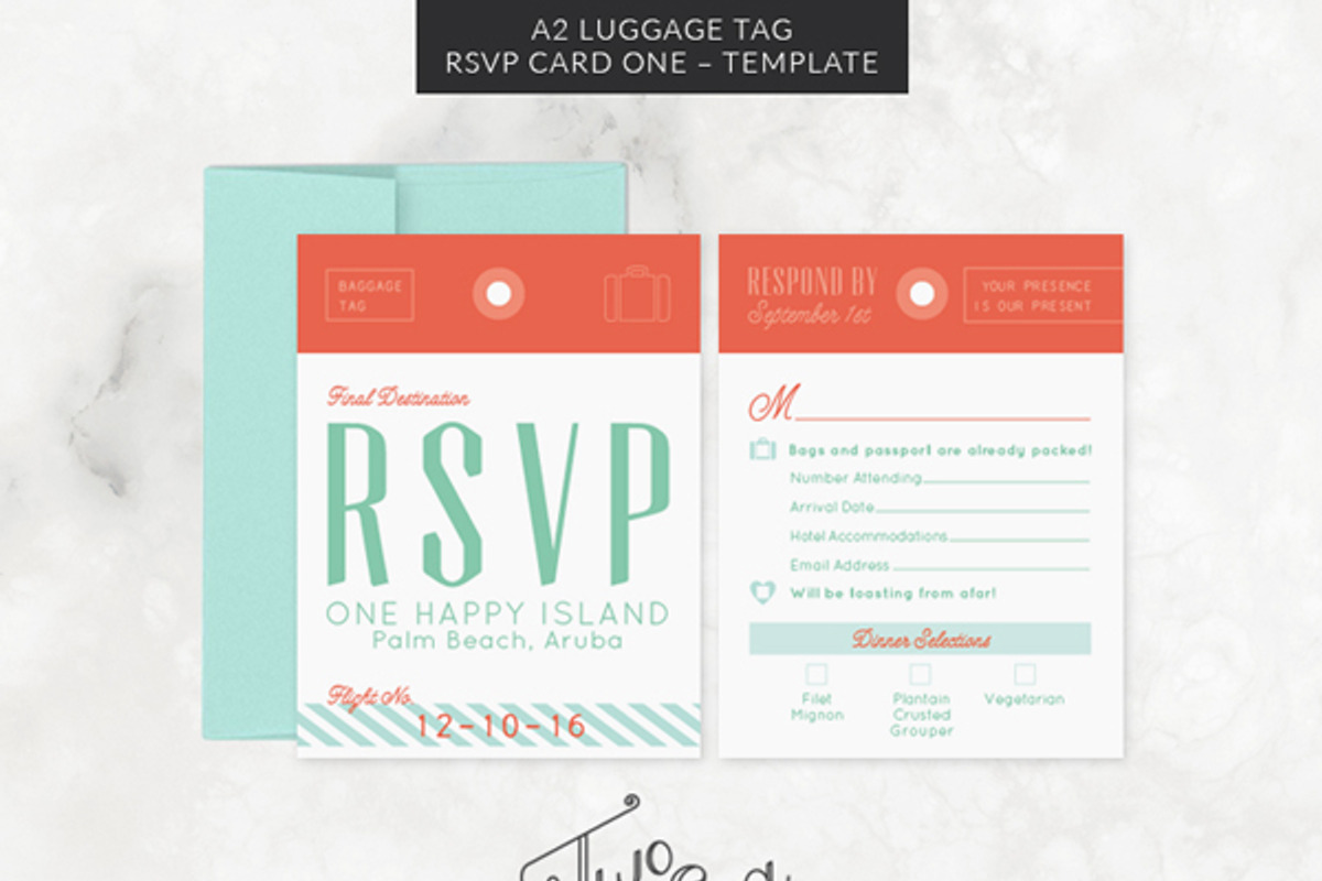 A2 Luggage Tag RSVP Card Template, an Invitation Template by Two if by Sea Studios