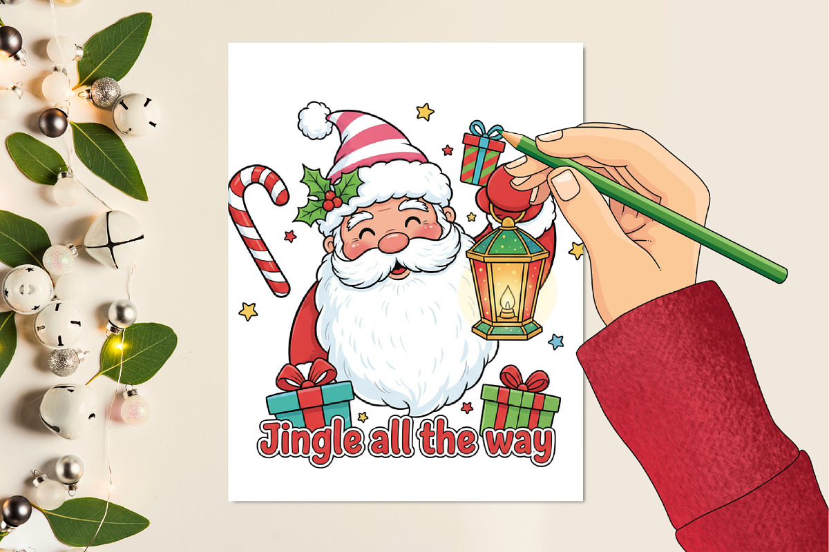 cute santa pink christmas, christmas, an Illustration by Designking (Photo 6 of 6)