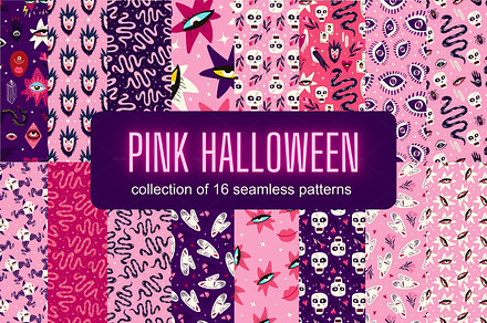 Pink Halloween seamless patterns, a Pattern Graphic by Art's and patterns