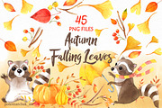 Autumn falling leaves, an Animal Illustration by Colibri Watercolor (Thumbnail 1 of 10)