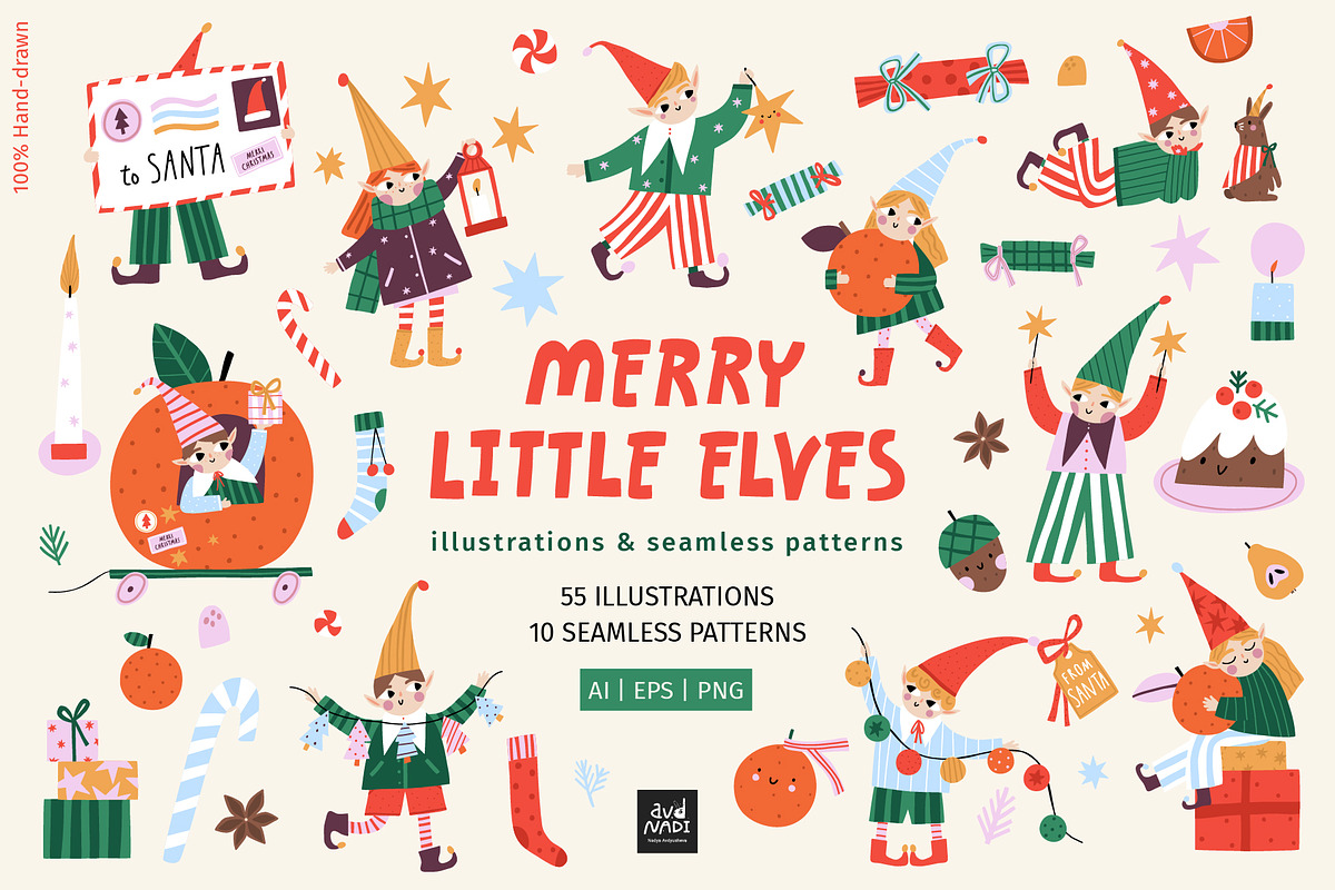 Merry Little Elves Collection, a Seasonal Illustration by avdnadi (Photo 1 of 10)