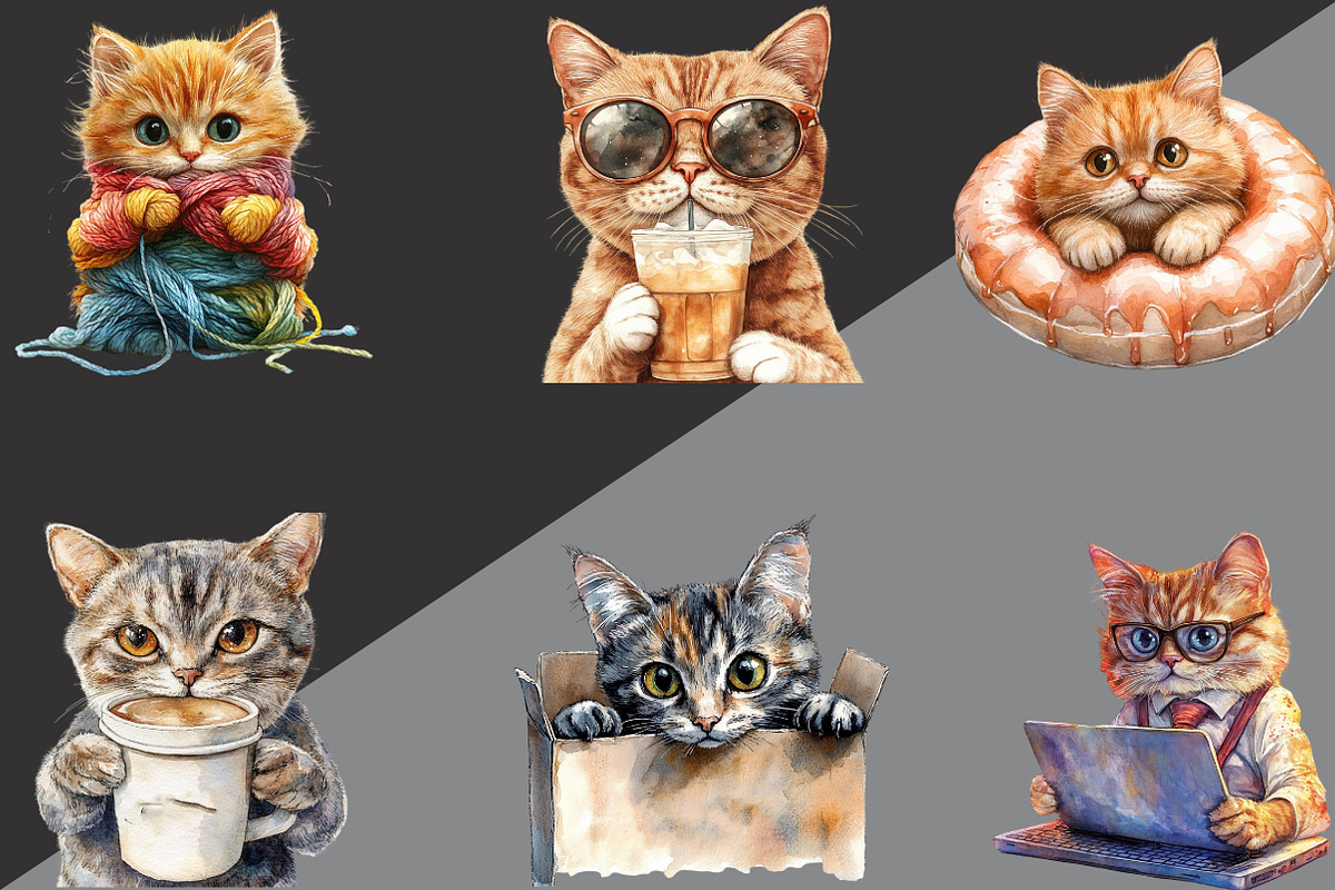 Funny Cat Clipart Quirky Cat Clipart, an Illustration by Black Bird Studio (Photo 3 of 6)