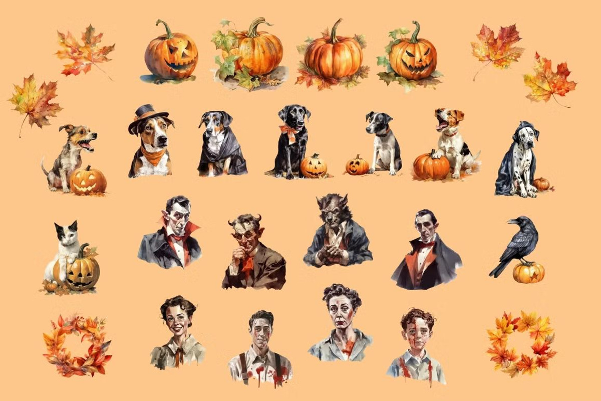 100 Cute Retro Halloween cards, an Object Graphic by Nocturnal Wolf (Photo 4 of 14)