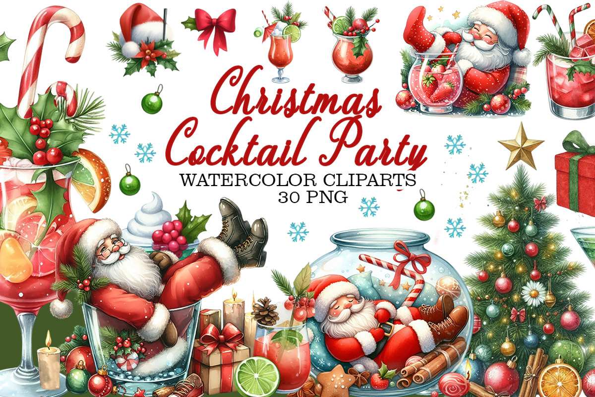 Christmas Cocktail Party watercolor, a Seasonal Illustration by FITALARTSNEDIGI (Photo 1 of 6)
