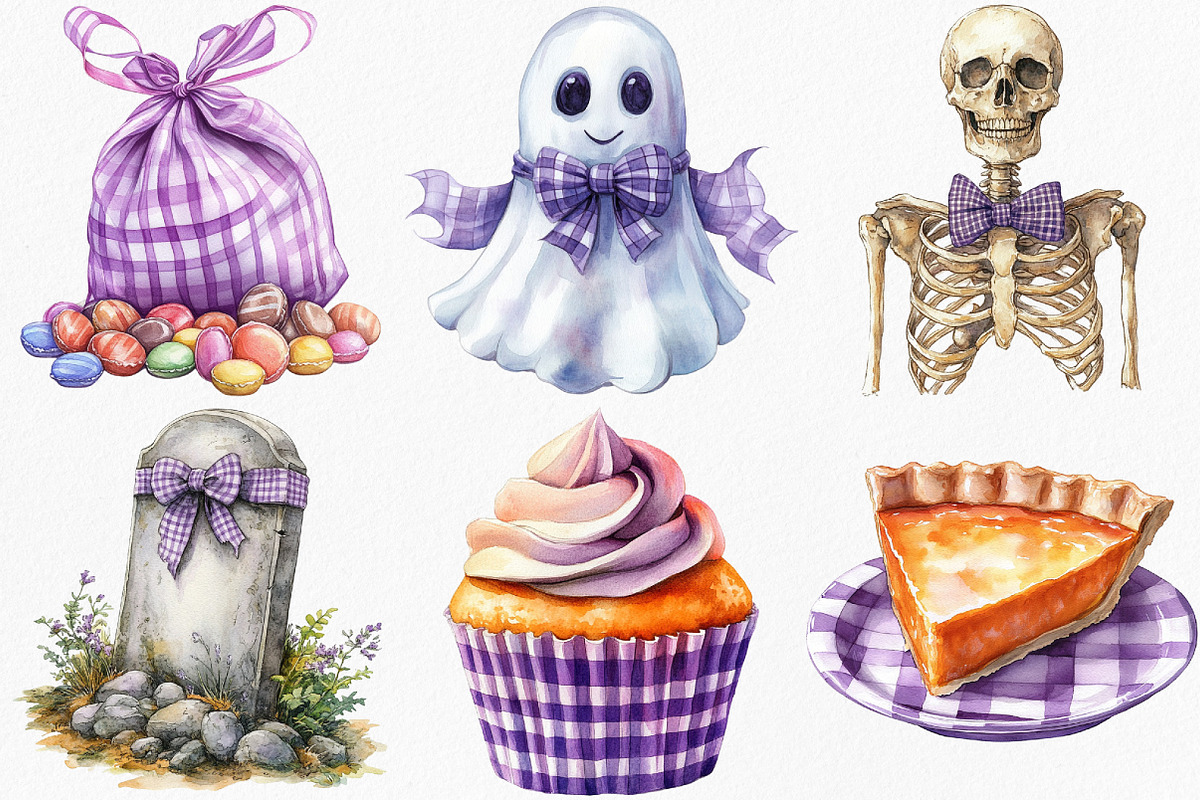 Watercolor Purple Gingham Halloween, an Illustration by Canvas Craft (Photo 2 of 8)