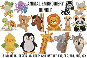 18 Cute Animal Machine Embroidery, an Object Graphic by DreamCafeArt