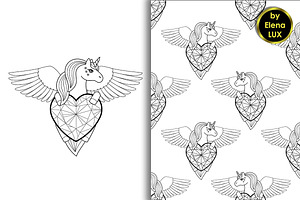 Unicorn Tattoo Seamless Pattern