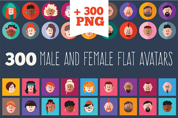 300 Male And Female Flat Icon Set.
