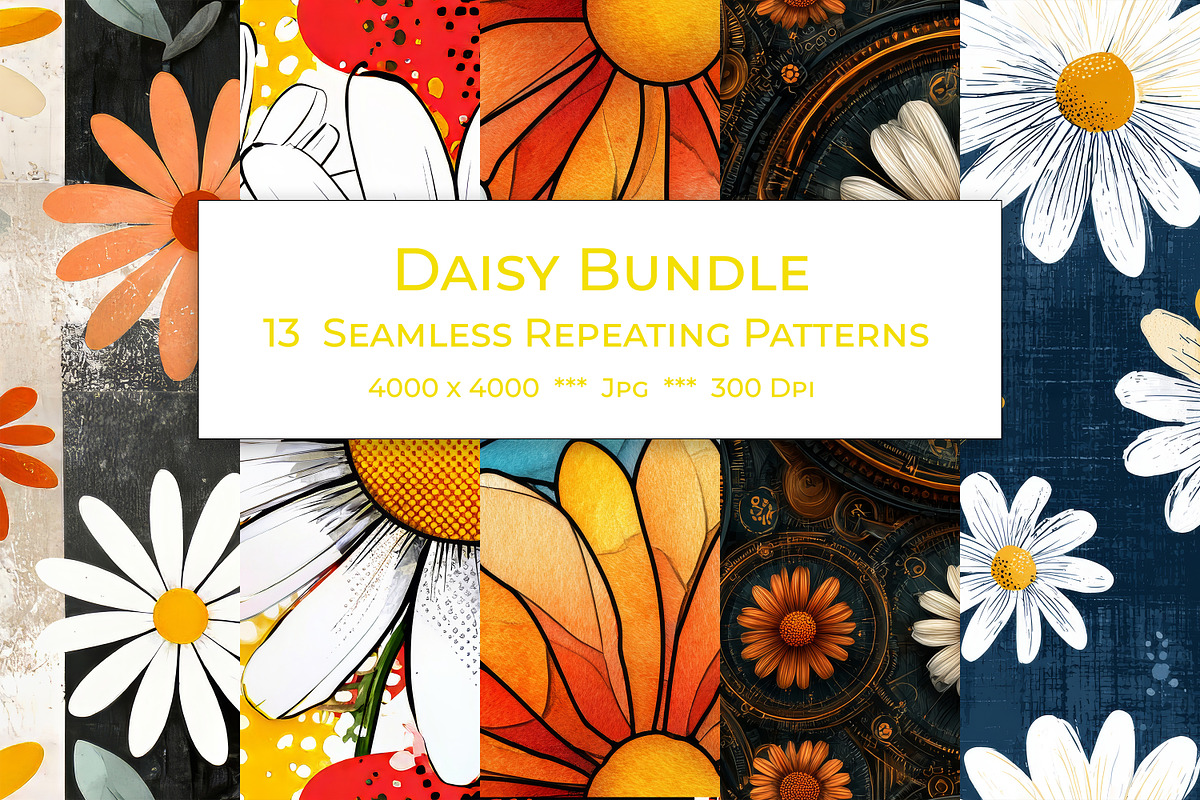 Daisy Retro Art Style Patterns, a Pattern Graphic by karenfoleyphoto (Photo 1 of 5)