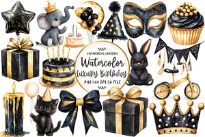 Luxury Black Kids Birthday Clipart, an Illustration by OK Design