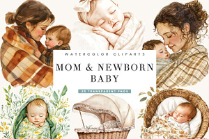 Mom and Newborn Baby Clipart, a Person Illustration by BusyDaydesign