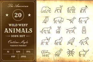 Wild West Animals Outline Icons, an Outline Icon by Buqancreative