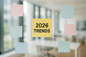 Sticky notes with 2026 trends on off, a Photo by Dvoevnore photos