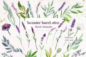 Lavender Watercolor Laurel Olive