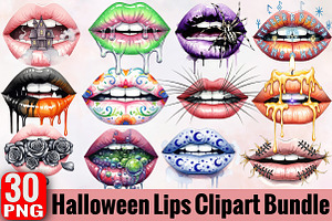 Watercolor Halloween Lips Clipart Bu, an Illustration by SVGArt