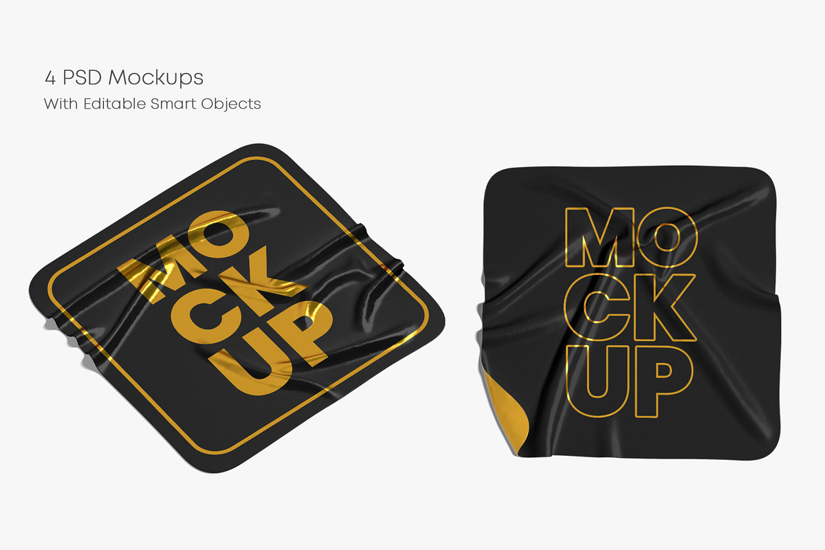 Square Crumpled Stickers Mockup Set, a Print Template by Graphic Bird (Photo 3 of 6)