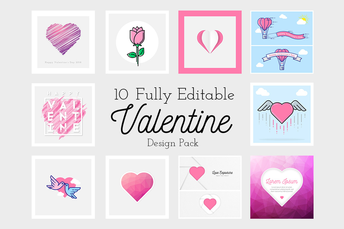 10 Fully Editable Valentine Design, an Illustration by FSY Creative Lab (Photo 1 of 11)