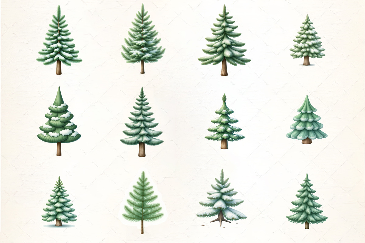 Watercolor Pine Tree with Snow Clipa, an Illustration by CrexoraLab (Photo 4 of 5)