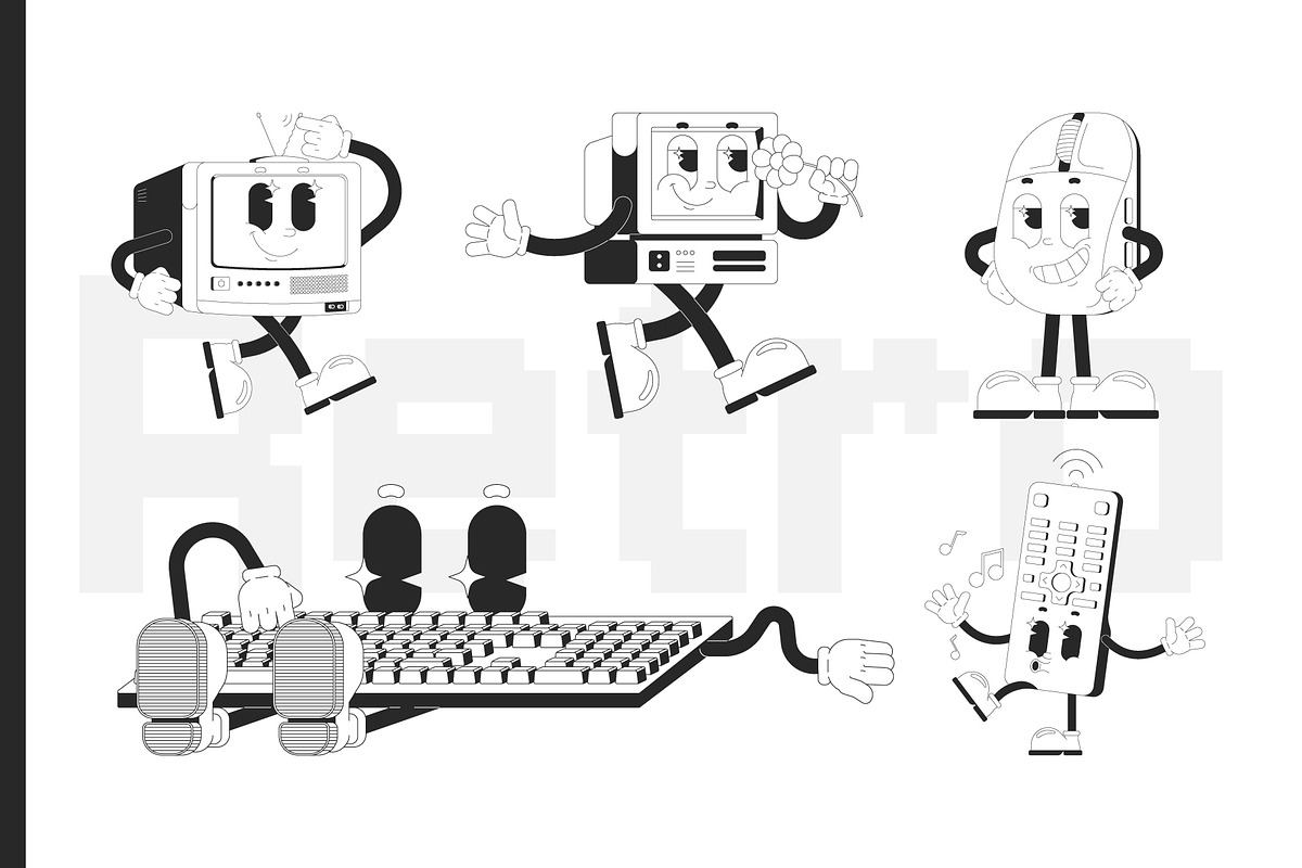 Retro Groovy Tech Characters Pack, a Decorative Illustration by IMG Visuals (Photo 5 of 8)