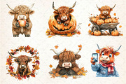 Autumn Funny Highland Cow Clipart, an Illustration by Dream Creation (Thumbnail 2 of 6)