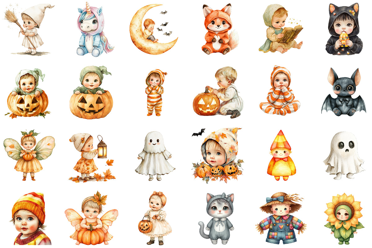 Halloween Baby Costume Clipart, a Seasonal Illustration by designcity5 (Photo 2 of 5)