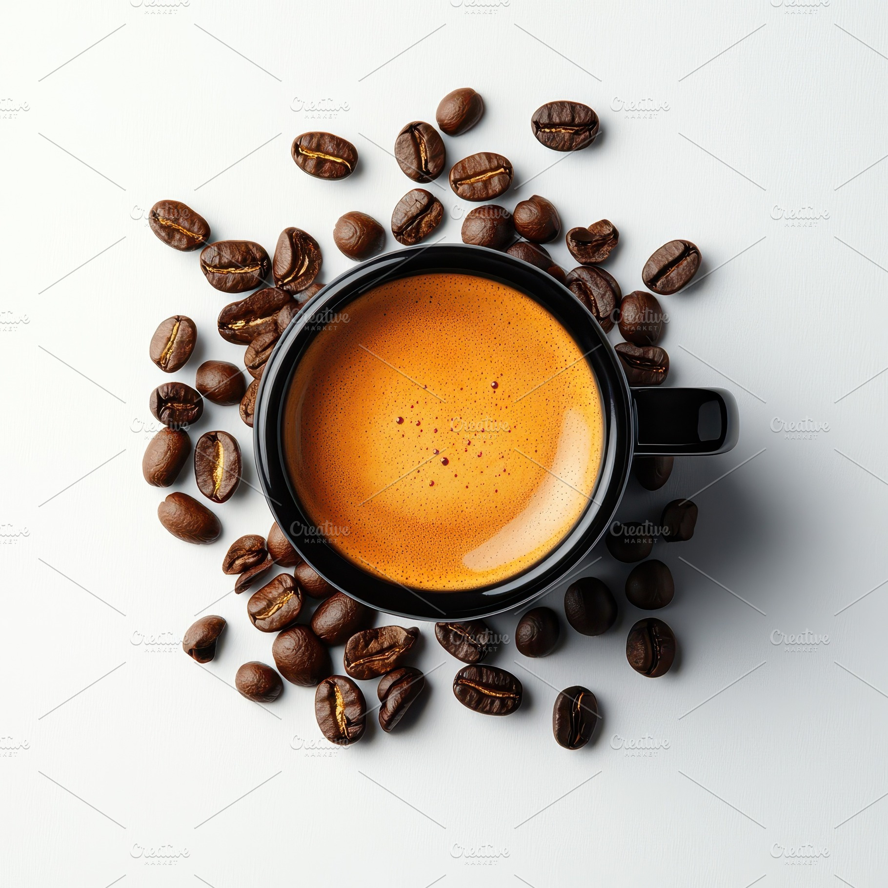 Espresso cup and coffee beans aromat, a Food & Drink Photo by Pixeness Studio
