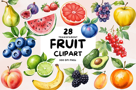 Watercolor Fruit Clipart, a Food Illustration by Coralcreations