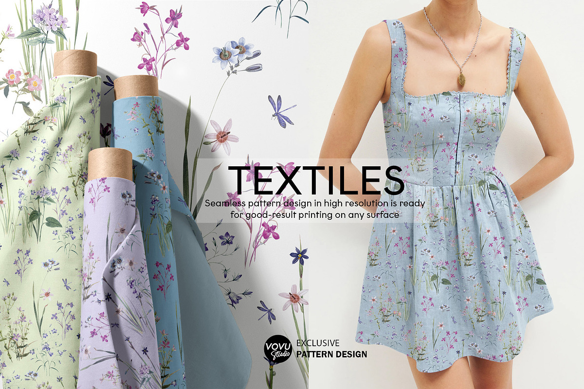 Delicate Flowers Pattern Design, a Pattern Graphic by VOVU Studio (Photo 3 of 10)