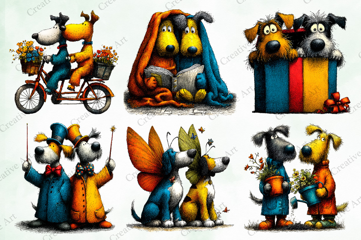 Quirky Dogs Friendship Clipart, an Illustration by Creative Art (Photo 5 of 9)