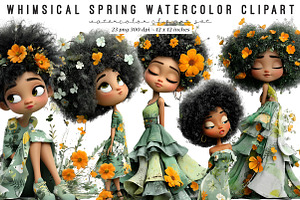 Whimsical Floral Black Girls Clipart, an Illustration by SinaCreation