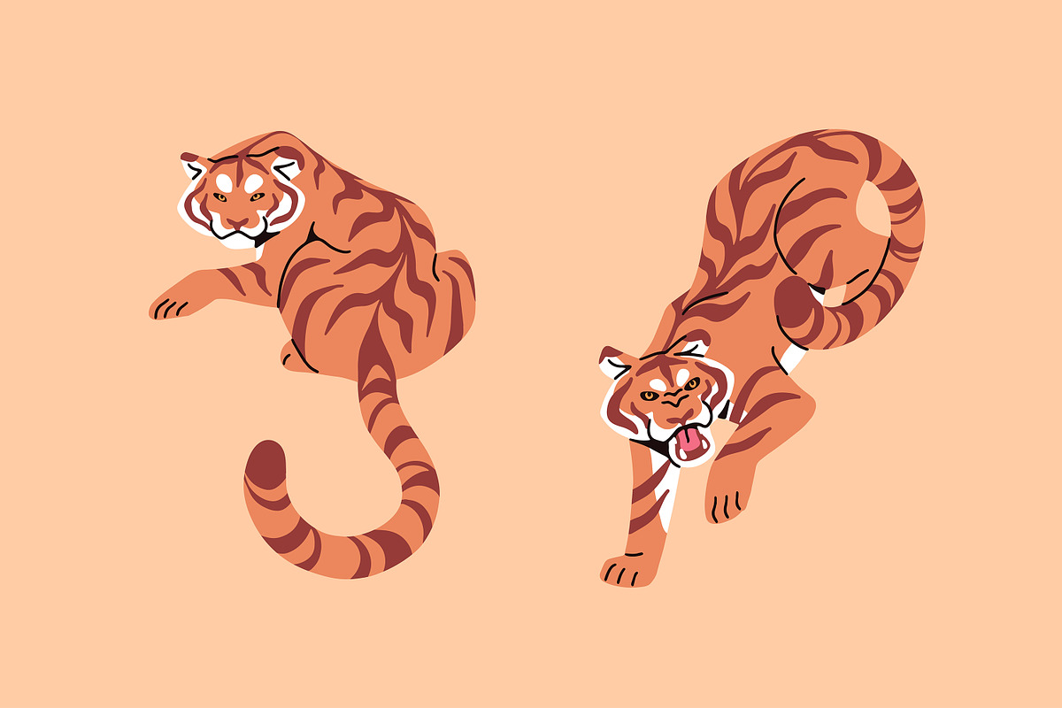 Tigers set + seamless pattern, an Animal Illustration by PaperTrident (Photo 2 of 5)