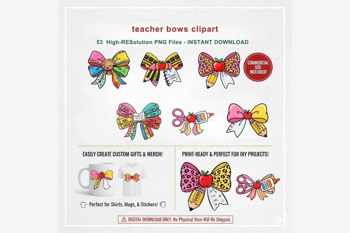 Teacher Bows Clipart Bundle, a Seasonal Illustration by Tanya Kart (Photo 12 of 13)