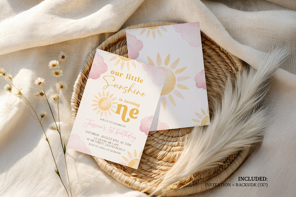 Ray Of Sunshine First Bday Invite, a Templates & Theme by Digital_Mind (Photo 2 of 3)