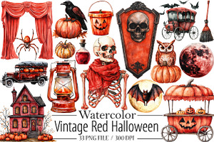 Vintage Red Halloween Clipart, an Illustration by Libby Wishes