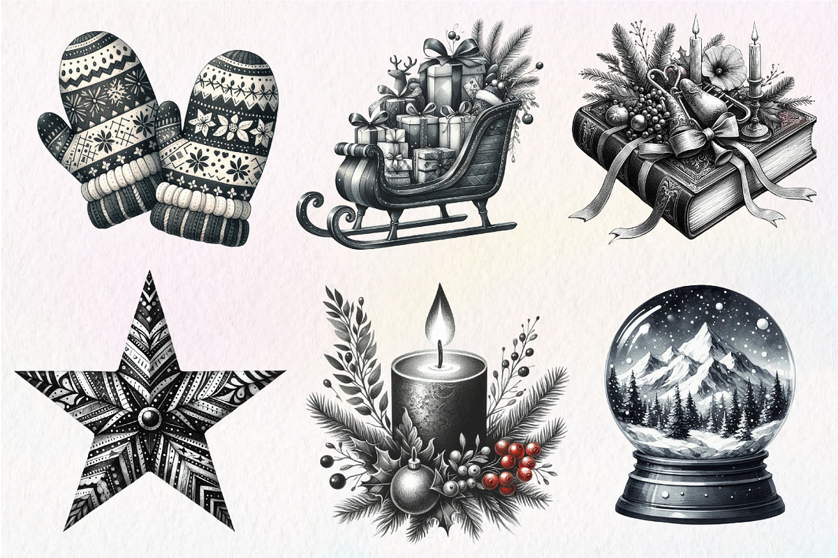 Black and White Christmas Clipart, an Illustration by Dream Creation (Photo 7 of 7)