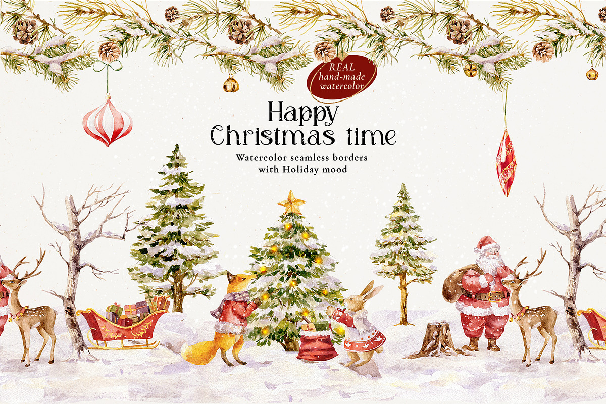 Happy Christmas time- Watercolor set, a Seasonal Illustration by Pamyatka Shop (Photo 6 of 11)