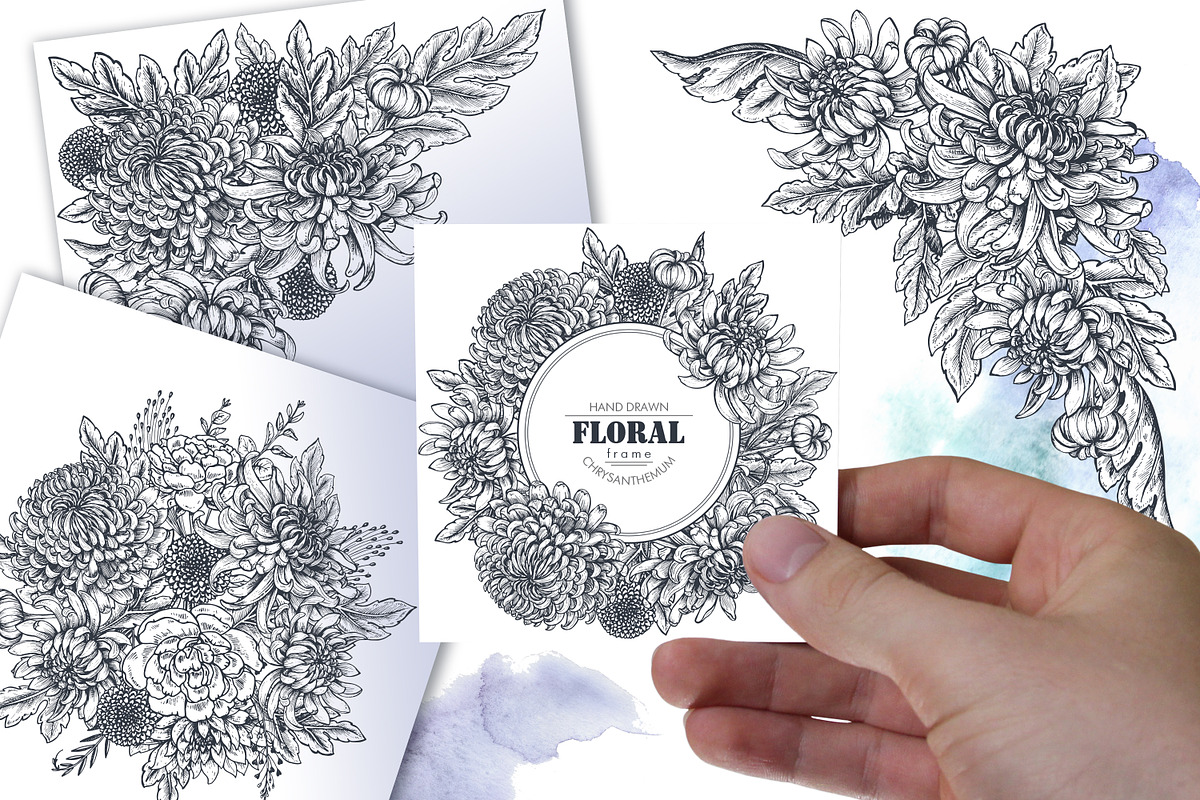 Chrysanthemum vector set, a Decorative Illustration by Molly art (Photo 5 of 11)